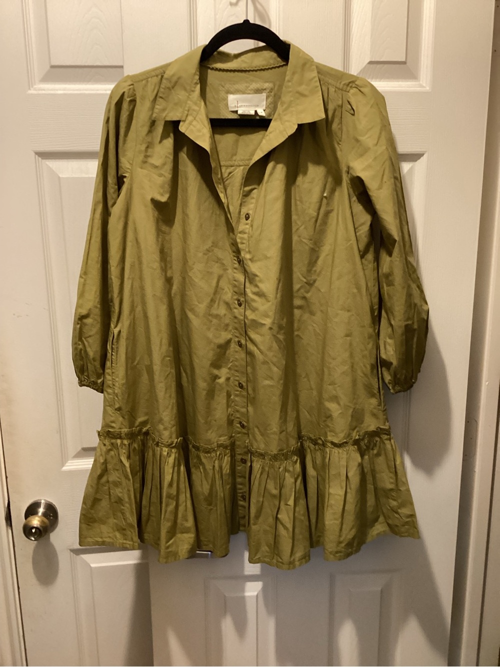 Anthropologie Olive Green Polka Dot-Lined Shirt Jacket